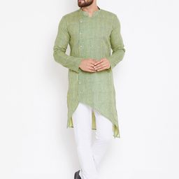 even Men Yellow & Green Striped Straight Kurta-image-63
