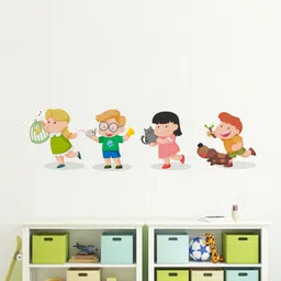 rawpockets Green & Pink Kids Playing with Animals Wall Sticker-image-85