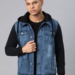 Campus Sutra Men Washed Hooded Denim Jacket-picture-3