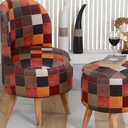 Shadowkart 2 Pcs Black & Brown Checked Wooden Pouffe Ottoman-image-48