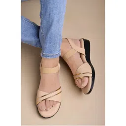 Shoetopia Solid Comfortable Beige Sandals-picture-35