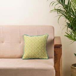 Fabindia Green & White Floral Square Cushion Cover-image-100
