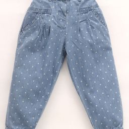 Babyhug Denim Full Length Jeans Polka Dot Print - Blue-image-63