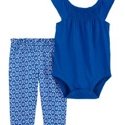 Carter's Baby 2-Piece Smocked Bodysuit Pant Set- Blue-image-62
