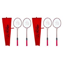 Airic Stylish Xtreme Double Shaft Set of 4 with cover for leisure purpose Badminton Kit (Red)-23