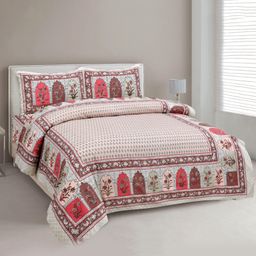 Uniqchoice Floral Printed King Size Bedsheet with 2 Pillow Cover - Beige-picture-24
