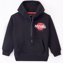 Doreme Fleece Knit Full Sleeves Hooded Sweatshirt Text Print- Black-image-40