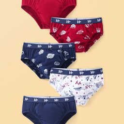 Honeyhap Premium Cotton Elastane Single Jersey Printed Briefs with Bio Finish Pack of 5 - Multicolour-image-94