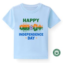 BLUSHES Independence Day Theme 100% Cotton Half Sleeves Happy Independence Day Text Printed Tee - Powder Blue-image-56