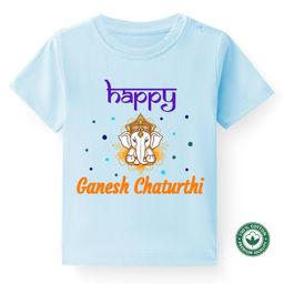 BLUSHES Ganesha Theme 100% Cotton Half Sleeve Ganesh Chaturthi Printed Tee-Powder Blue-image-72