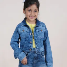 Kiddopanti Full Sleeves Light Washed Crop Denim Jacket -  Blue-picture-6