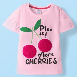 Smarty Girls Cotton Knit Drop Shoulder Flutter SleevesTop with Cherry Print - Pink-image-72
