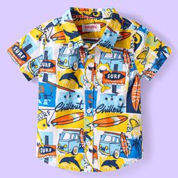 Babyhug Cotton Woven Half Sleeves Shirt with Beach Theme Print - Blue & Yellow-image-71