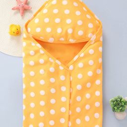 Babyhug Interlock Knit Hooded Wrapper with Polka Dots Print L 76 x B 76 cm - Yellow-picture-1