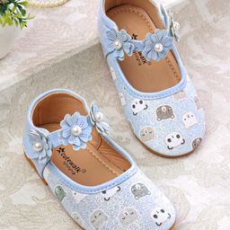 Cute Walk by Babyhug Velcro Closer Ballerina with Floral Applique & Bear Print - Blue-image-81