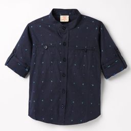 Rikidoos Full Sleeves Anchor Embroidered Shirt - Navy Blue-image-70