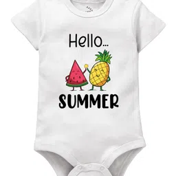 Zeezeezoo Summer Theme 100% Cotton Half Sleeves Hello Summer Text Printed Onesie - White-picture-22