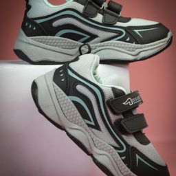 asian Mesh Detailed & Colour Blocked With Double Velcro Closure Shoes - Grey & Black-image-25