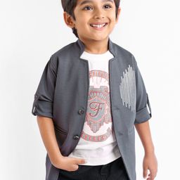Dapper Dudes Full Sleeves Sequins Printed Jacket & Tee - Dark Grey-image-83