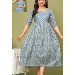 NEVISHA STYLE Cotton Woven Three Fourth Sleeves Floral Printed Maternity Kurta With Nursing Access - Grey-image-63