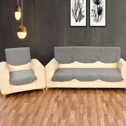 Bajo's Grey Checked Velvet Sofa Cover-image-21