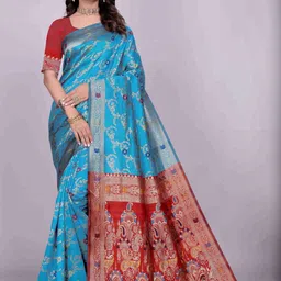 Moda Rapido Ethnic Motifs Zari Silk Blend Handloom Kanjeevaram Saree-picture-29