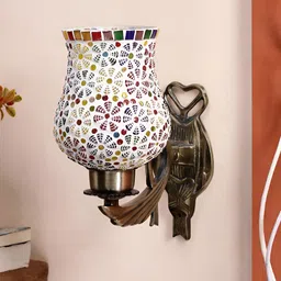 Devansh White & Blue Textured Metal Traditional Wall Lamp-14