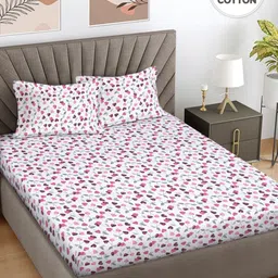 FABINALIV Pink & White Floral Printed 300 TC Cotton King Bedsheet Set 2.50 m x 2.25 m-image-88