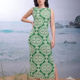 PURVAJA Floral Printed Green Bodycon Maxi Dress-picture-24