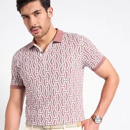 Peregrine by Pantaloons Men Geometric Printed Polo Collar Cotton T-shirt-picture-30