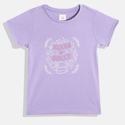 Allen Solly Junior Girls Lavender & White Brand Logo Printed T-shirt-image-41