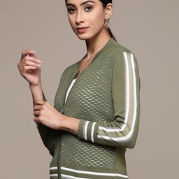 Label Ritu Kumar Geometric Self Design Bomber Jacket image 2