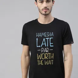 Bushirt Men Black Printed Round Neck Cotton Pure Cotton T-shirt-image-74