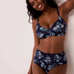 La Vie En Rose Blue Floral Print T-Shirt Bra-image-43