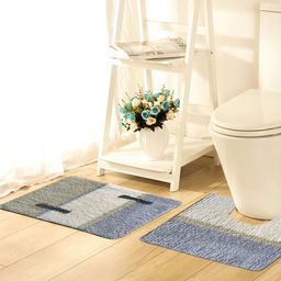 OBSESSIONS Multicoloured Microfiber Polyester 1420 GSM Anti-Slip Bath Rug With Pedmat-image-22