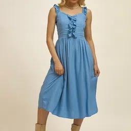 Virgio Print Linen Fit & Flare Midi Dress-picture-54