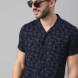 HERE&NOW Men Navy Blue & Black Slim Fit Printed Casual Shirt-image-47