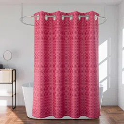 Kuber Industries Pink 2 Pieces Checked Shower Curtains-image-57