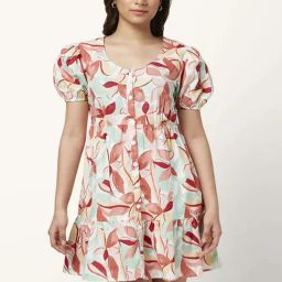 Honey by Pantaloons Rust & Off-White Cotton Printed A-Line Dress-image-26