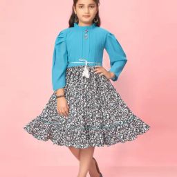 Aarika Kids Blue & Black Floral Print Frock-image-98