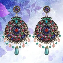 YouBella Non Precious Metal Bohemian Stylish Multi-Color Fancy Chand Bali Earrings-16