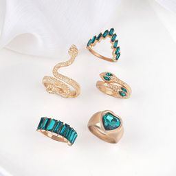 BEWITCHED Set of 5 Gold-Plated Stone-Studded Snake Designed Finger Ring-10