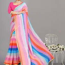 GAVUBAA Multicoloured Pure Georgette Leheriya Sarees-picture-32
