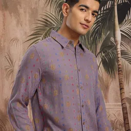 Sangria Men Floral Textured Pure Cotton Casual Shirt-picture-1