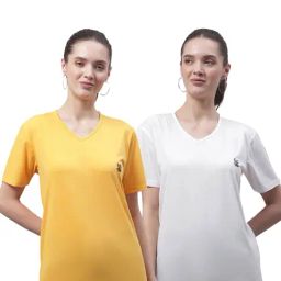 Vimal Jonney Yellow & White Cotton Logo T-Shirt - Pack Of 2-picture-18