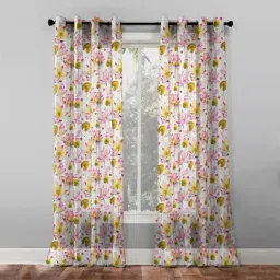 SPACES DRAPE STORY Elegent Floral Mustard Yellow & Pink Polyester 7 ft Door Curtains - Set of 2-19