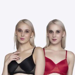 FIMS Black & Red Lace Work Bras - Pack Of 2-image-90