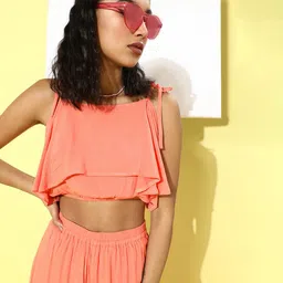 Cation Woman Striking Coral Solid Top with Palazzos-image-26