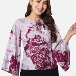 BAESD Abstract Print Flared Sleeve Regular Top-image-5