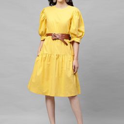 Athena Women Yellow Solid A-Line Dress-picture-16